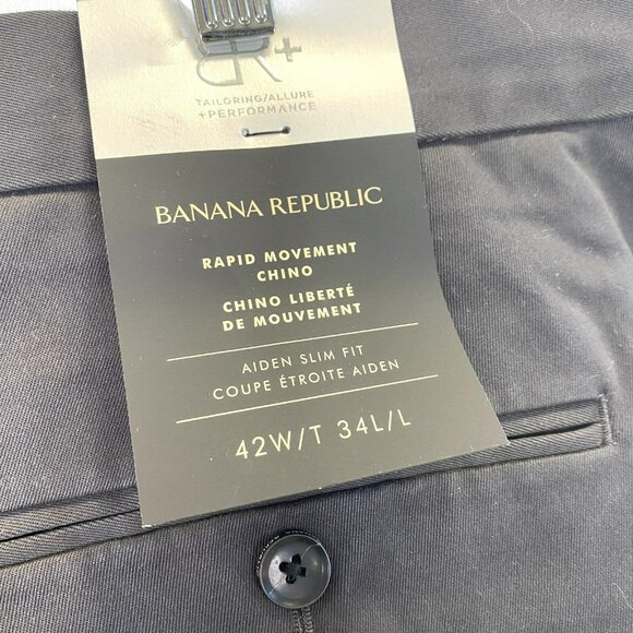 Banana Republic Aiden Pants Rapid Movement Chino Slim Fit Mens 42x34 Gray NWT - Picture 5 of 6